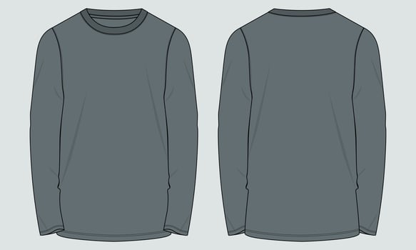 Slim fit long sleeve t shirt technical drawing fashion Flat Sketch vector illustration template front and back views.