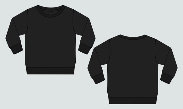 Long Sleeve sweatshirt  technical fashion flat sketch vector illustration template for women's.