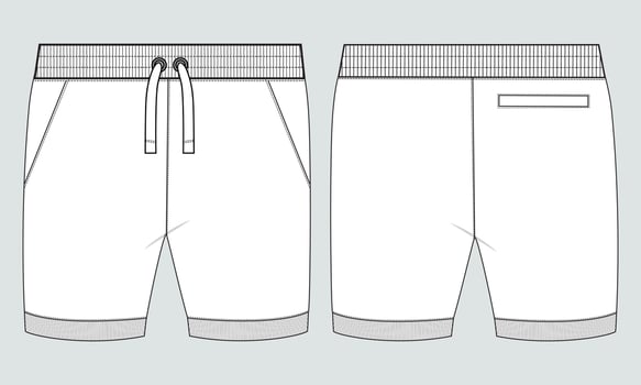 Boys Sweat Shorts pant technical drawing fashion Flat Sketch vector illustration template front and back views.