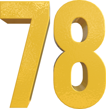 Number 78 Yellow Metal Paint 3D Render png
