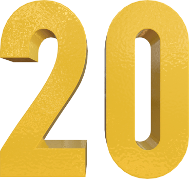 Number 20 Yellow Metal Paint 3D Render png