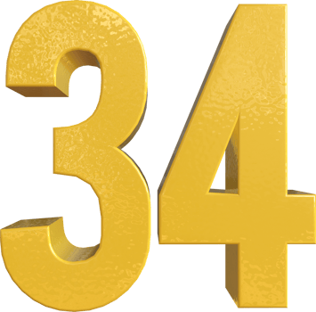Number 34 Yellow Metal Paint 3D Render png