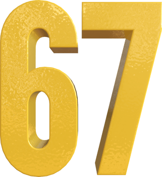 Number 67 Yellow Metal Paint 3D Render png