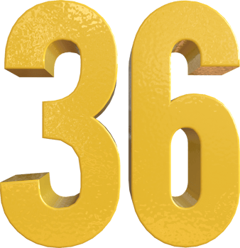 Number 36 Yellow Metal Paint 3D Render png