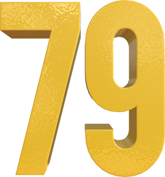 Number 79 Yellow Metal Paint 3D Render png