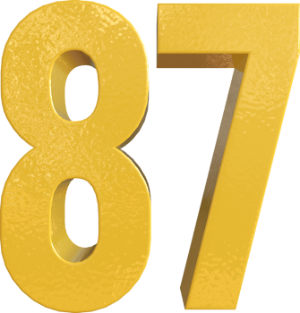 Number 87 Yellow Metal Paint 3D Render png