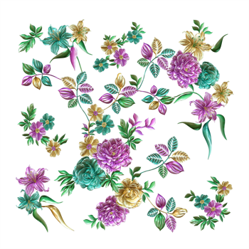 Abstract metallic flower design with transparent background,Digital flower painting,Decorative floral design,Flower Illustration,Embossed flower pattern png