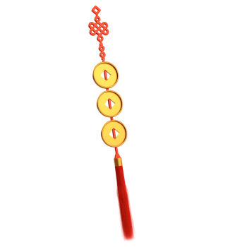 Chinese new year icon hanging gold coins with chinese ornament 3D render png