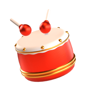 Chinese new year icon drum 3D render png
