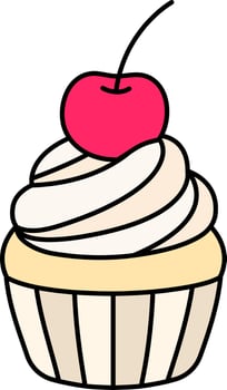 Cup cake with cherry and cream topping Dessert Icon Element illustration colored outline vector