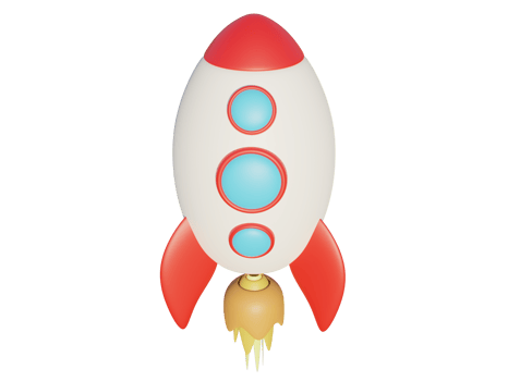 Colored cartoon rocket. 3d render. png