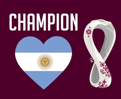 Argentina Flag Heart Champion With World Cup 2022 Logo Final football Symbol Design Latin America Vector Latin American Countries Football Teams Illustration