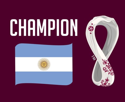 Argentina Flag Ribbon Champion With World Cup 2022 Logo Symbol Final football Design Latin America Vector Latin American Countries Football Teams Illustration