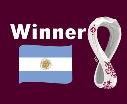 Argentina Flag Ribbon Winner With World Cup 2022 Logo Symbol Final football Design Latin America Vector Latin American Countries Football Teams Illustration