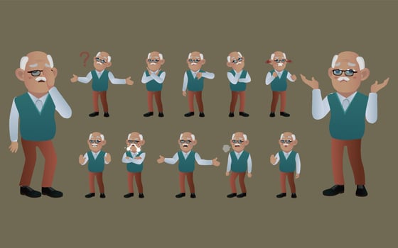 Set of old people with different emotion vector