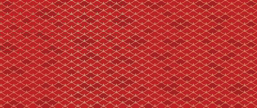 Happy Chinese New Year red background vector. Chinese and Japanese traditional pattern with geometric shapes, golden flowers. Oriental style wallpaper for print, fabric, cover, banner, decoration. vector