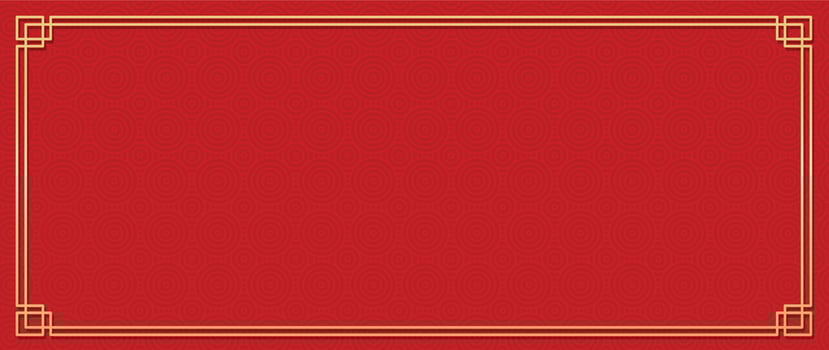 Happy Chinese New Year red background vector. Chinese and Japanese traditional pattern with geometric shapes, golden frame. Oriental style wallpaper for print, fabric, cover, banner, decoration. vector