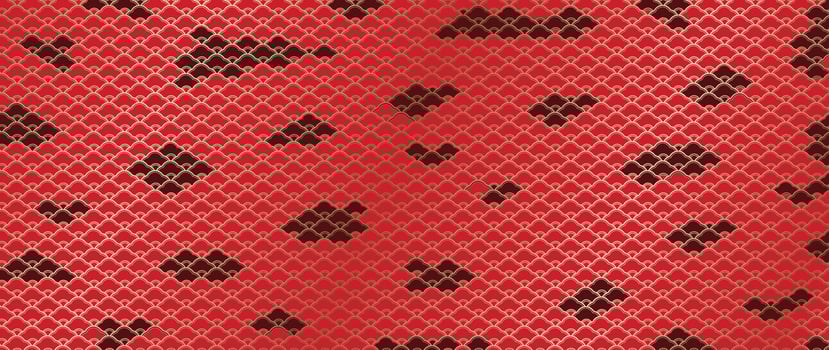 Happy Chinese New Year red background vector. Chinese and Japanese traditional pattern with geometric shapes, golden flowers. Oriental style wallpaper for print, fabric, cover, banner, decoration. vector