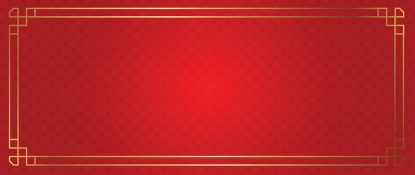 Happy Chinese New Year red background vector. Chinese and Japanese traditional pattern with geometric shapes, golden frame. Oriental style wallpaper for print, fabric, cover, banner, decoration. vector