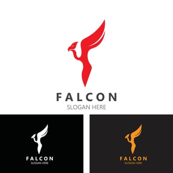 Falcon logo design image, silhouette eagle template illustration vector