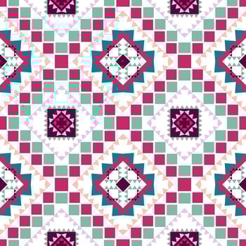Geometric ethnic pattern with square triangle diagonal abstract ornament design for clothing fabric textile printing, handcraft, embroidery, carpet, curtain, batik, wallpaper wrapping, vector seamless