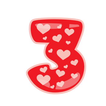 three alphabet number with heart valentine day png