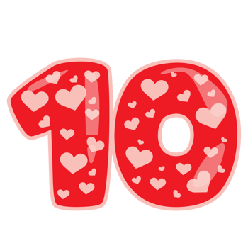 Ten alphabet number with heart valentine day png