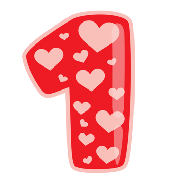 one alphabet number with heart valentine day png