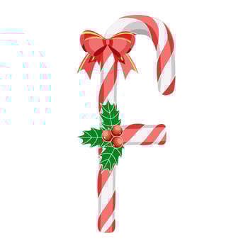 Letter F in Christmas candy canes with decorations vector