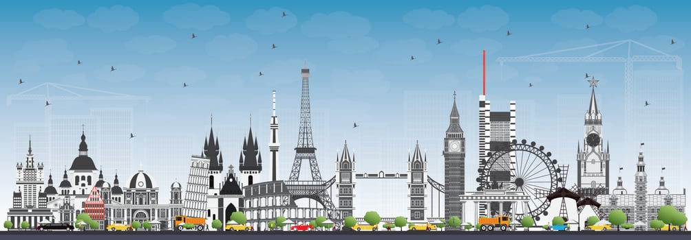Famous Landmarks in Europe. Vector Illustration.