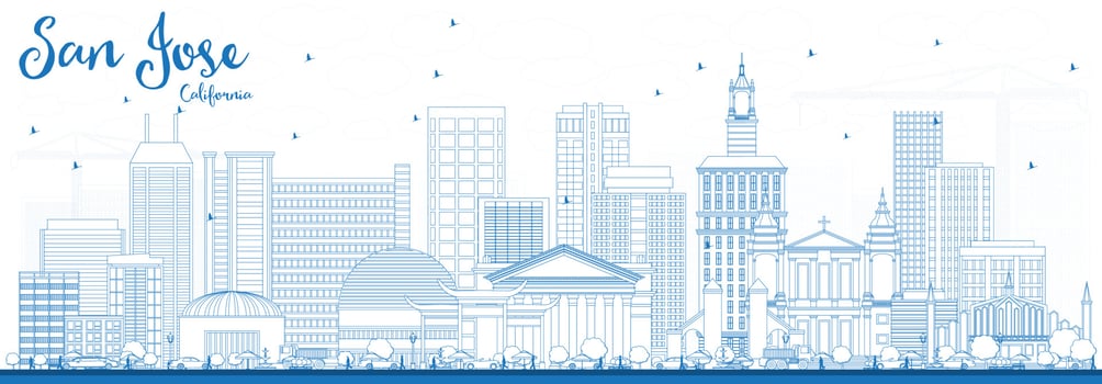 Outline San Jose California Skyline with Blue Buildings. vector