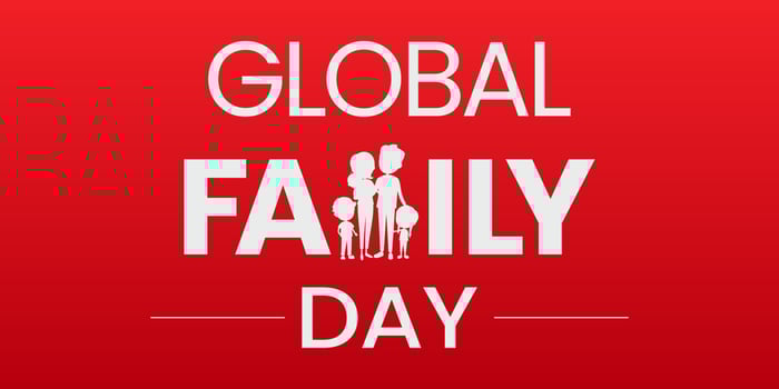 Cute family, parents with children. Happy Family Day hand drawn lettering. Vector colorful illustration