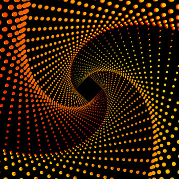 Multicolor squarish spiral vortex dots vector background