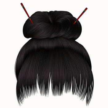 bun  hairs with fringe  dark brunette  . women fashion beauty style . vector