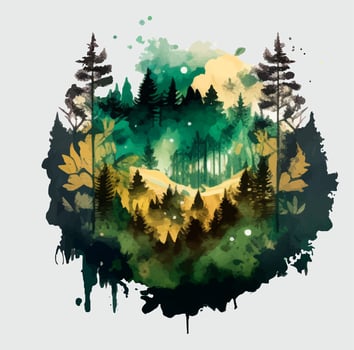 Watercolor pine trees hand drawn illustration isolated on white background vector