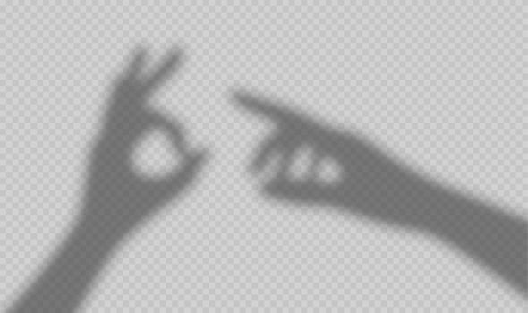 Shadow hand, human arm shades, ok and pointing vector