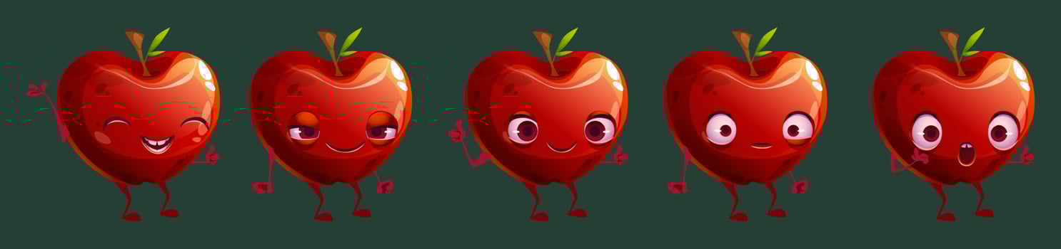 Funny red apple fruit character face emoji set vector