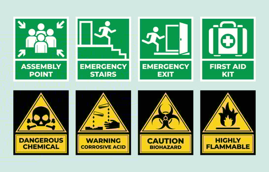 Yellow And Green Signage As Reminder To Us To Be Careful vector