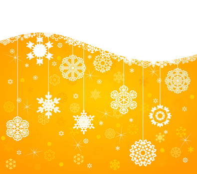 White snowflakes on a yellow background. A vector illustration