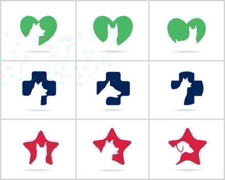 Dog logo design set, pet care center, animal hospital vector icons.