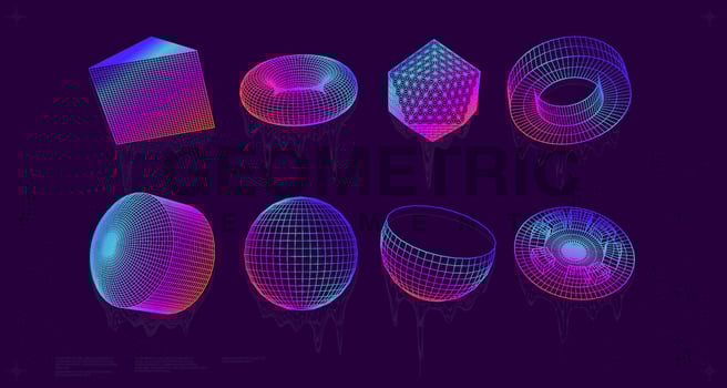 Holographic Retro futuristic 80s-90s style. Cyberpunk concept. Shapes design elements, retro vibe, vector