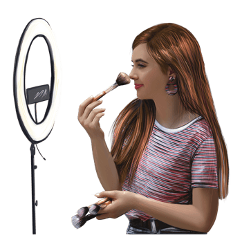girl beauty blogger does make-up and records a video lesson, make-up training png