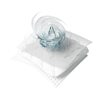 3d ventilate shows water splash transparent for diapers, synthetic fiber hair absorbent layer with sanitary napkin, transparent film baby diaper adult concept,  3d render png