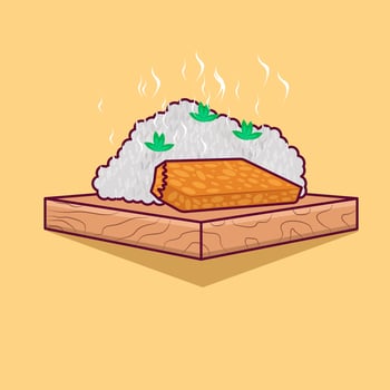 Detailed nasi lemak and tempe on wooden plate illustration for food icon vector