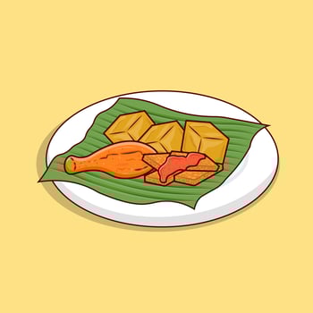 Detailed of tofu and tempe with chicken meat on leaf with white plate illustration for food icon, asian food icon illustration vector