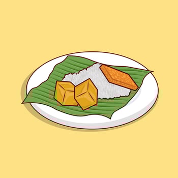 Detailed nasi lemak or white rice with tofu and tempe illustration for food icon, illustration of asian food icon vector