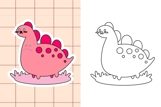 dinosaur colouring page and sticker for toddler vector