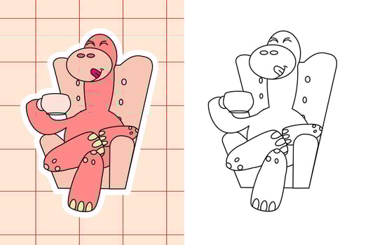 dinosaur colouring page and sticker for toddler vector