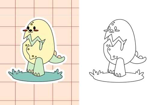 dinosaur colouring page and sticker for toddler vector
