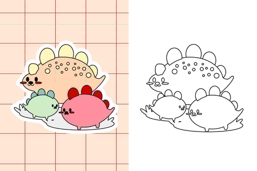 dinosaur colouring page and sticker for toddler vector